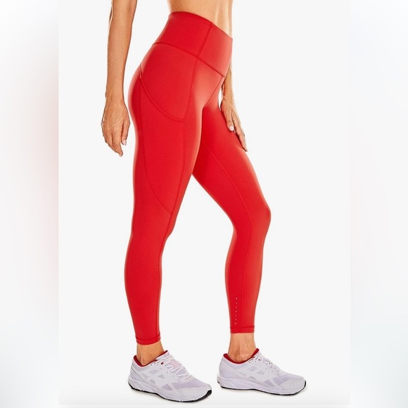 NWT CRZ YOGA Women's Naked Feeling Workout Leggings 23in Red Large - Picture 1 of 5